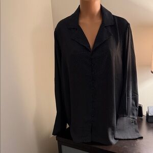 Premise Size 1X Black Polka Dot full Button up Shirt Long Sleeved NWTs 100% Poly